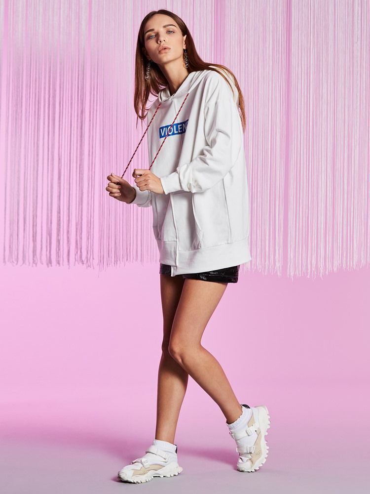 Sweat À Capuche Asymétrique À Poche Kangourou Imprimé Lettre Pour Femme