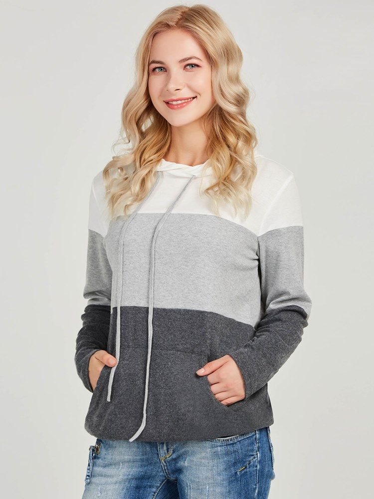 Sweat À Capuche Cool À Manches Longues Et Patchwork Épais Pour Femmes