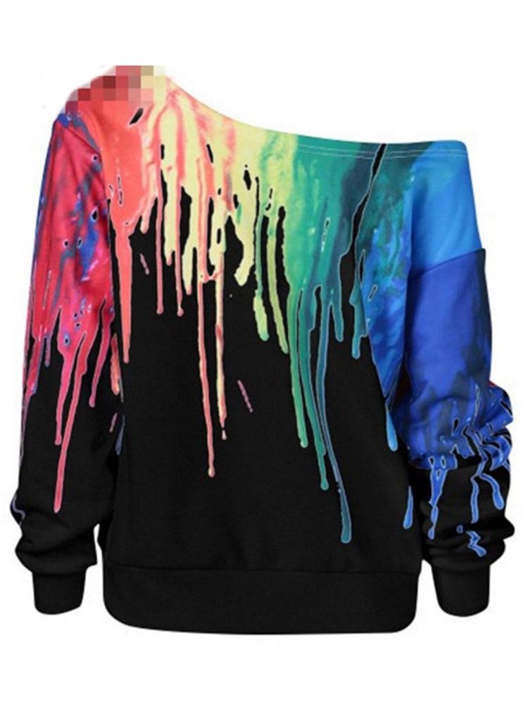 Sweat-shirt Ample À Col Oblique Et Imprimé 3d Coloré Pour Femme