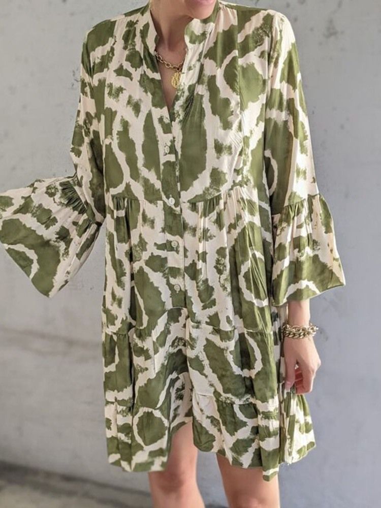 Bouton Au-dessus Du Genou Manches À Neuf Points À La Mode A-line Floral Maxi Dress Robes De Plage Pour Femmes