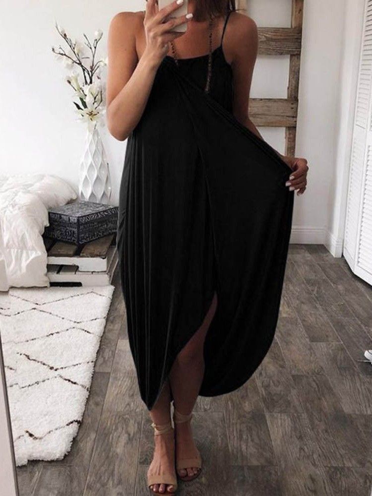 Robe Asymétrique Décontractée À Mi-mollet Pour Femme