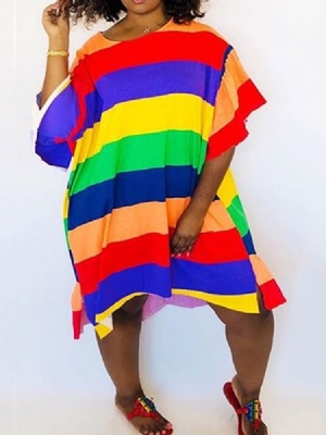 Robe Asymétrique À Encolure Ronde Et Bloc De Couleur À Mi-mollet Pour Femmes