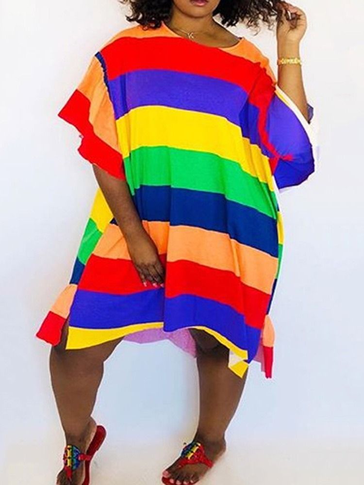 Robe Asymétrique À Encolure Ronde Et Bloc De Couleur À Mi-mollet Pour Femmes