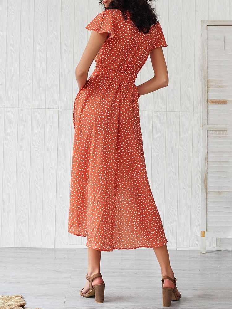 Robe Asymétrique À Manches Courtes Et À Col En V Pour Femmes