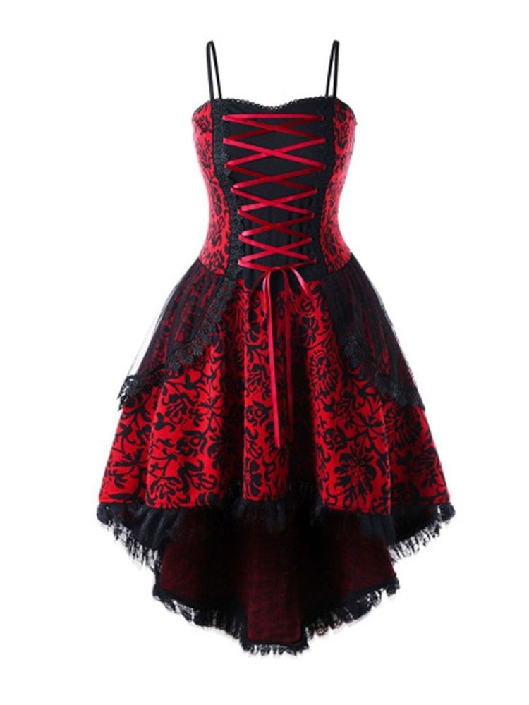 Robe De Costume D'halloween Florale Sans Manches En Dentelle Mi-mollet Pour Femme