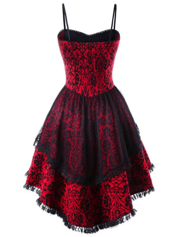 Robe De Costume D'halloween Florale Sans Manches En Dentelle Mi-mollet Pour Femme