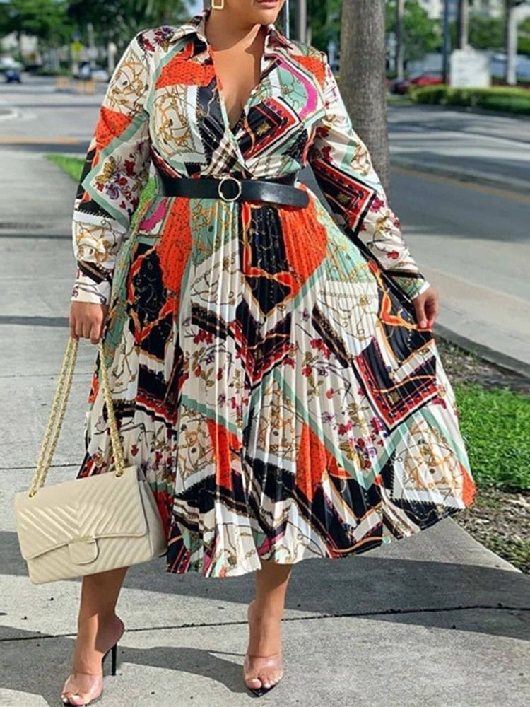 Robe D'automne Régulière À Manches Longues Et Ceinture À Revers Pour Femmes