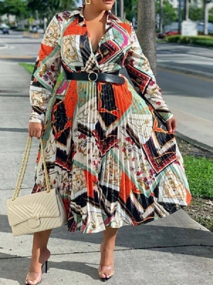 Robe D'automne Régulière À Manches Longues Et Ceinture À Revers Pour Femmes