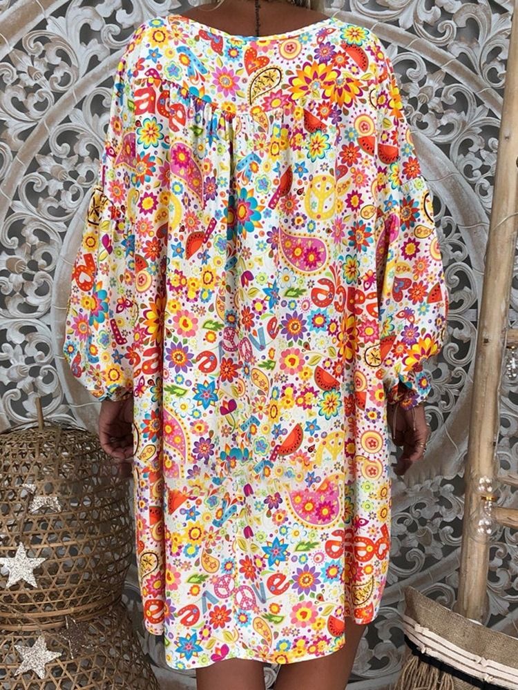 Robe Décontractée Droite À Fleurs À Col En V Au-dessus Du Genou Pour Femmes