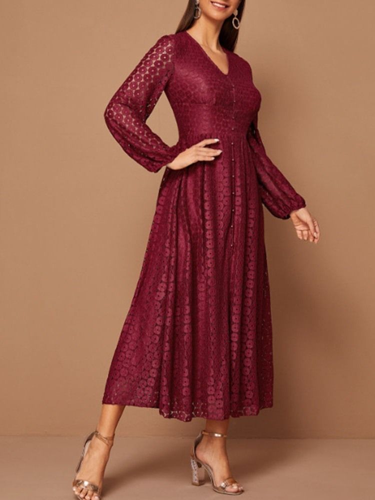 Robe D'hiver En Dentelle Mi-mollet À Manches Longues Pour Femmes