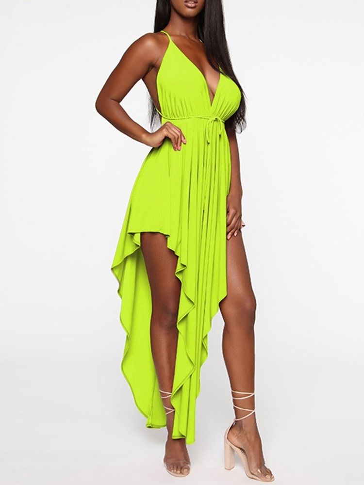 Robe Dos Nu Sexy Asymétrique Sans Manches À Col En V Pour Femmes