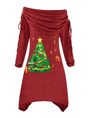 Robe À Enfiler Asymétrique À Manches Longues Et À Col En Tas D'arbre De Noël Pour Femmes