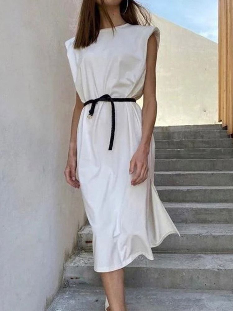 Robe De Femme De Bureau Fendue Mi-mollet Mi-mollet À Manches Courtes