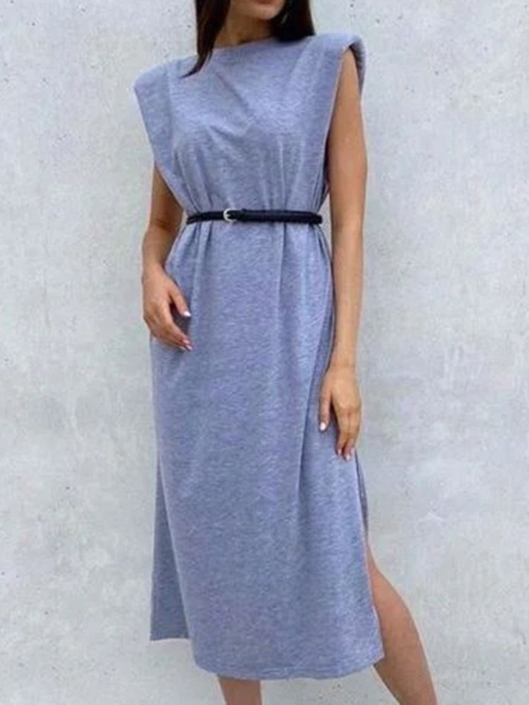 Robe De Femme De Bureau Fendue Mi-mollet Mi-mollet À Manches Courtes