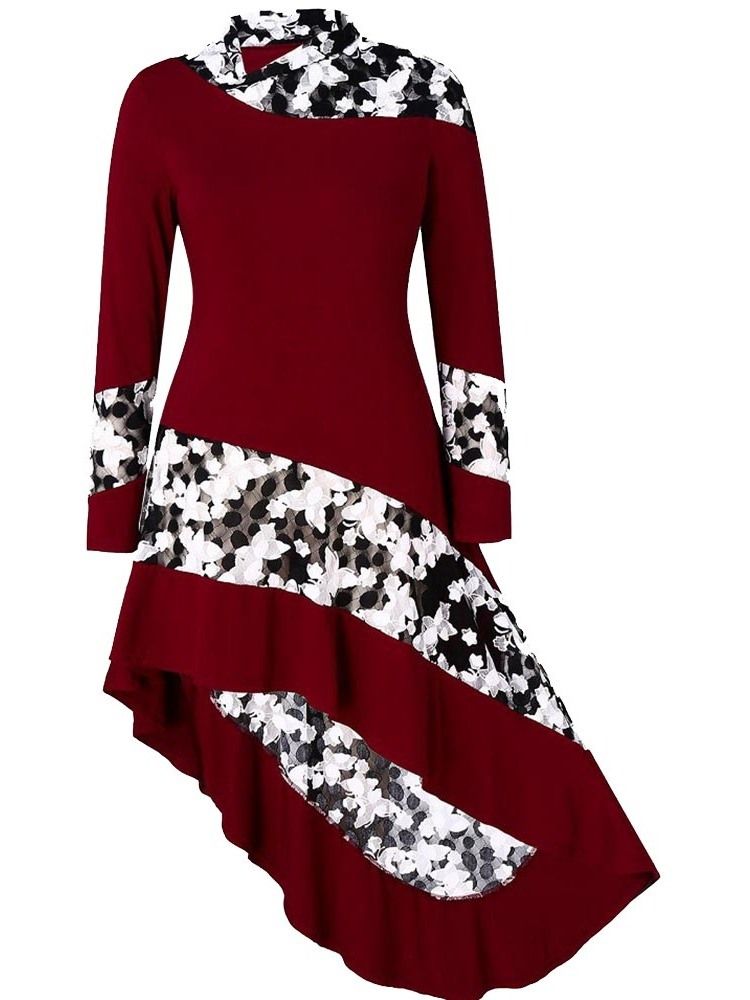 Robe À Fleurs Asymétrique En Patchwork De Couleurs Pour Femmes