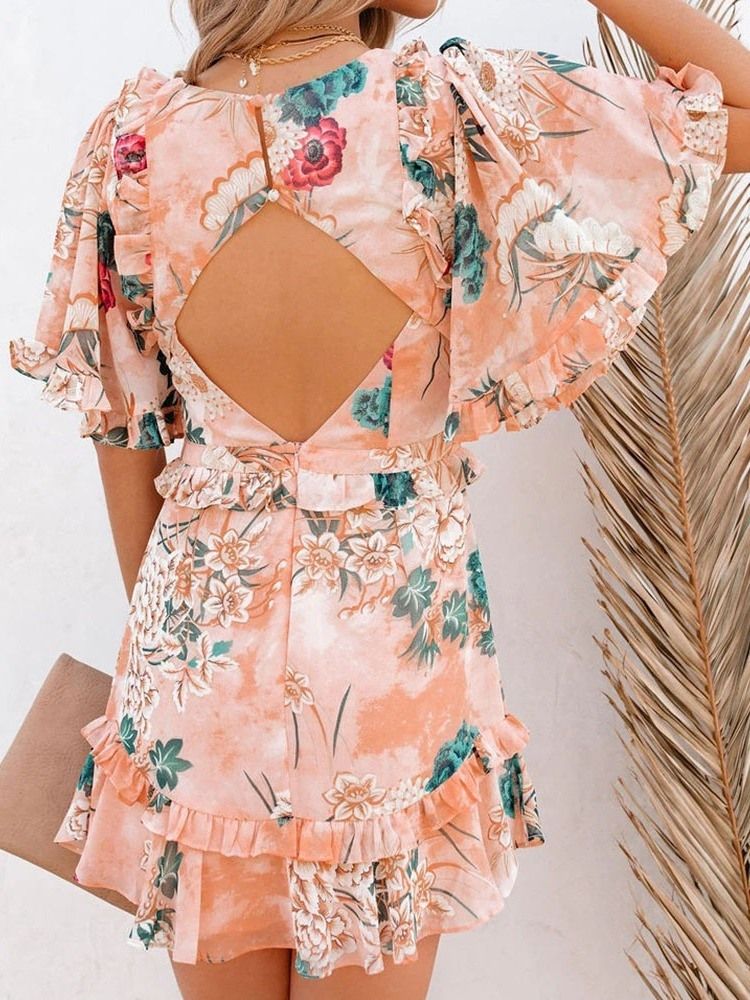 Robe Imprimée À Encolure En V Au-dessus Du Genou À Fleurs Pour Femmes