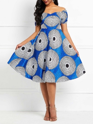 Robe À Manches Courtes À Manches Courtes Et À Imprimé Africain Pour Femmes