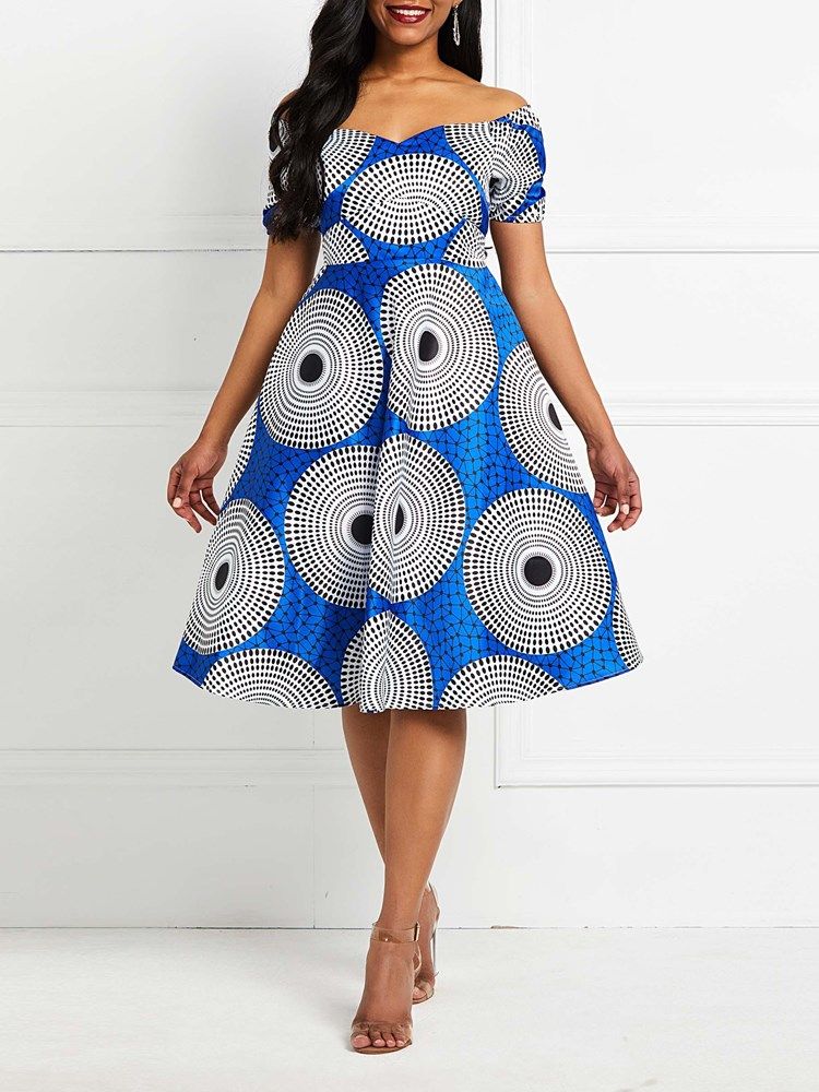 Robe À Manches Courtes À Manches Courtes Et À Imprimé Africain Pour Femmes