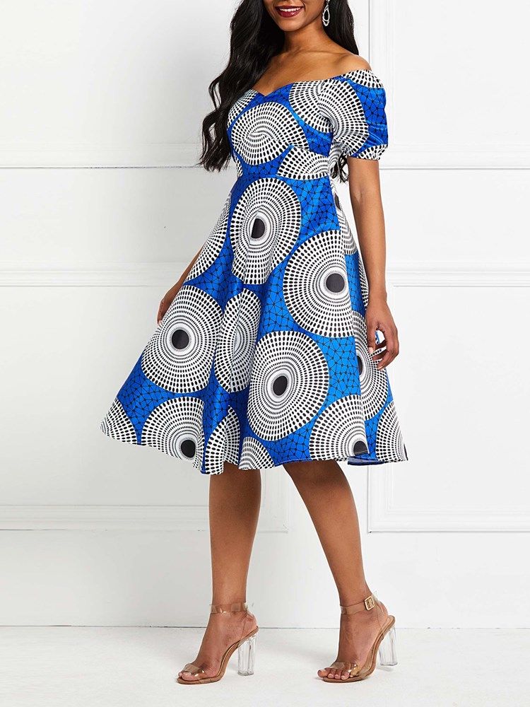 Robe À Manches Courtes À Manches Courtes Et À Imprimé Africain Pour Femmes