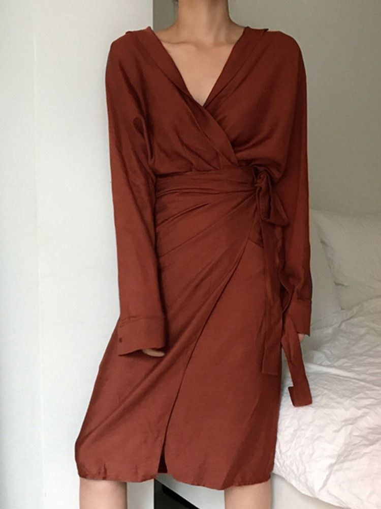 Robe À Manches Longues À Lacets Mi-mollet Pour Femmes