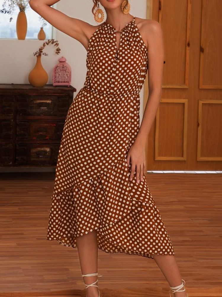 Robe Mi-mollet Asymétrique Sans Manches À Pois Doux Pour Femmes