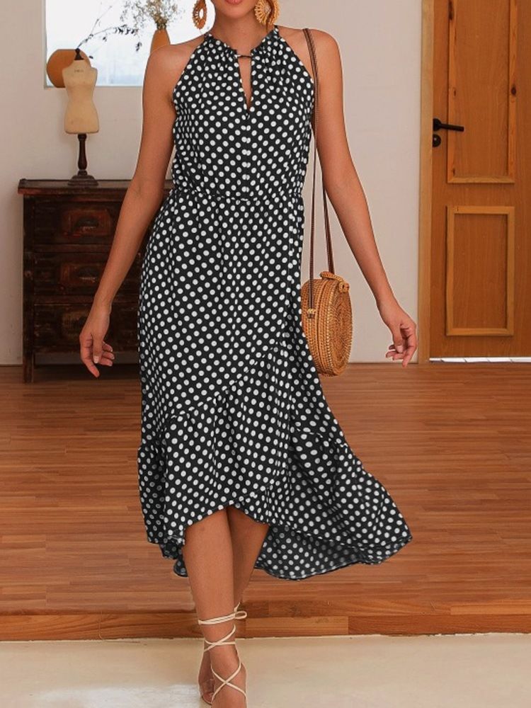 Robe Mi-mollet Asymétrique Sans Manches À Pois Doux Pour Femmes