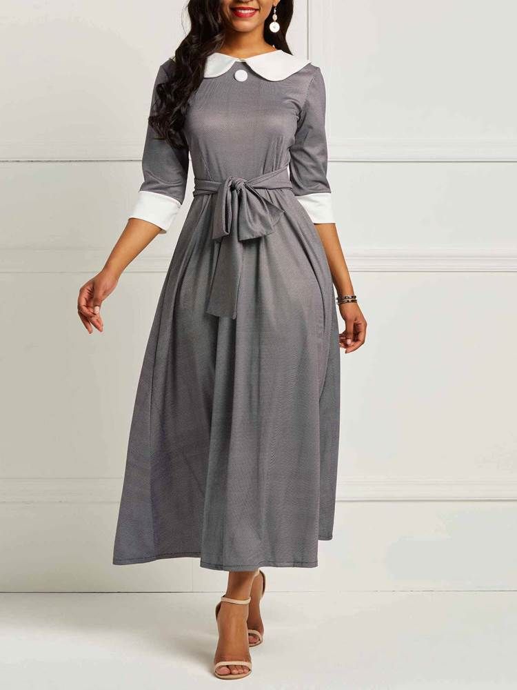 Robe Mi-mollet À Lacets Et Demi-manches Pour Femmes