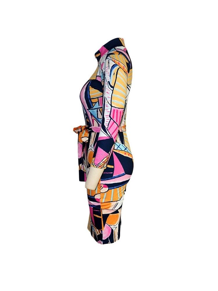 Robe Moulante À Taille Moyenne Avec Ceinture À Neuf Points Et Blocs De Couleur Pour Femmes