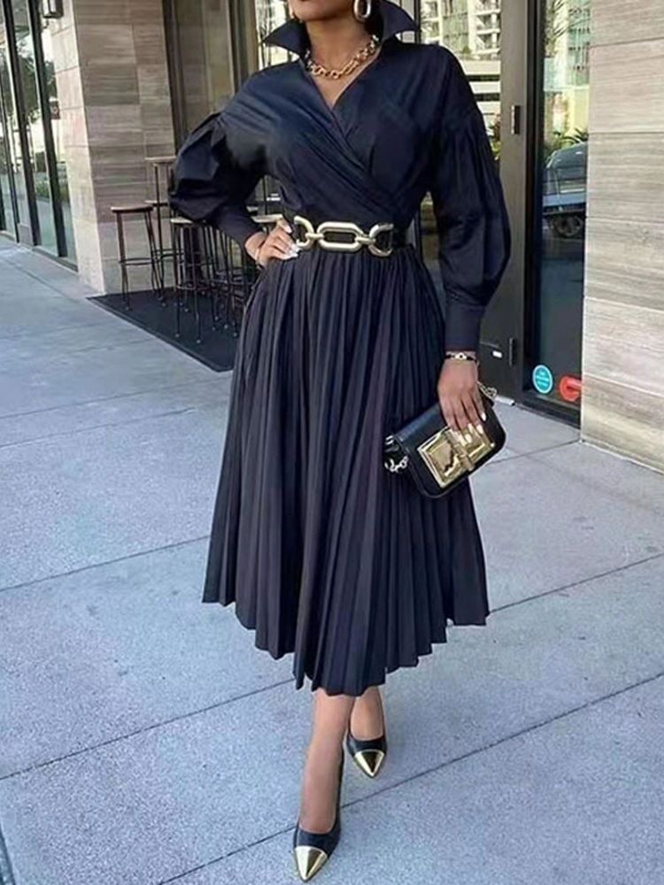 Robe Noire À Manches Longues Et À Mi-mollet Pour Femmes