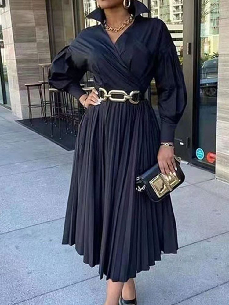 Robe Noire À Manches Longues Et À Mi-mollet Pour Femmes