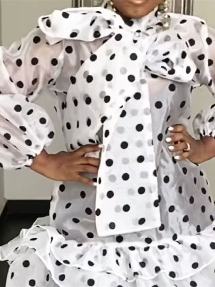 Robe À Pois Avec Col À Nœud Au-dessus Du Genou Pour Femme