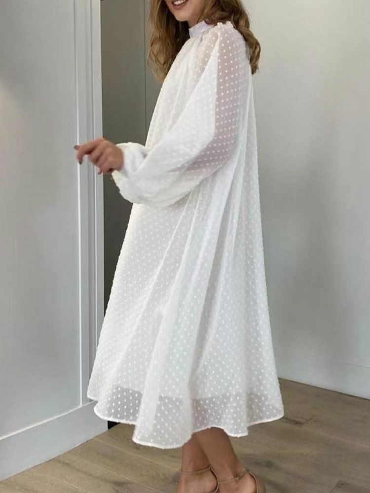 Robe À Pois D'automne À Col Montant Et À Mi-mollet Pour Femmes