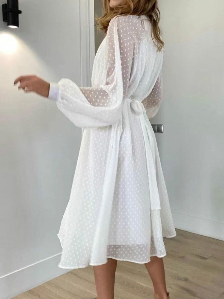 Robe À Pois D'automne À Col Montant Et À Mi-mollet Pour Femmes