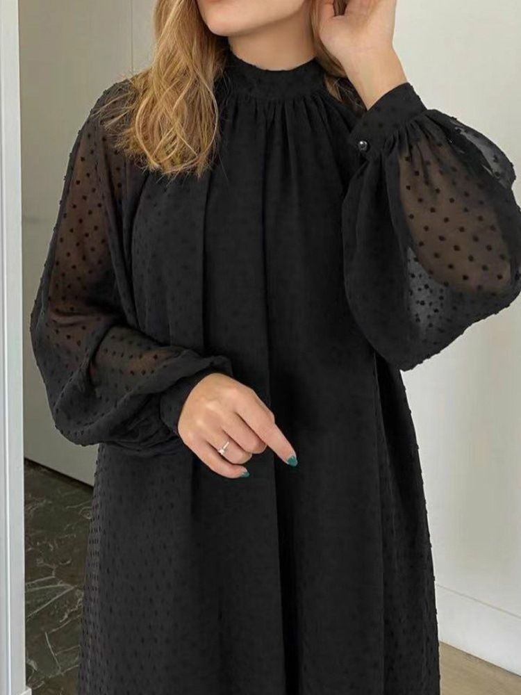 Robe À Pois D'automne À Col Montant Et À Mi-mollet Pour Femmes