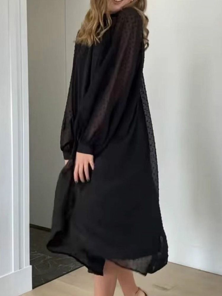 Robe À Pois D'automne À Col Montant Et À Mi-mollet Pour Femmes