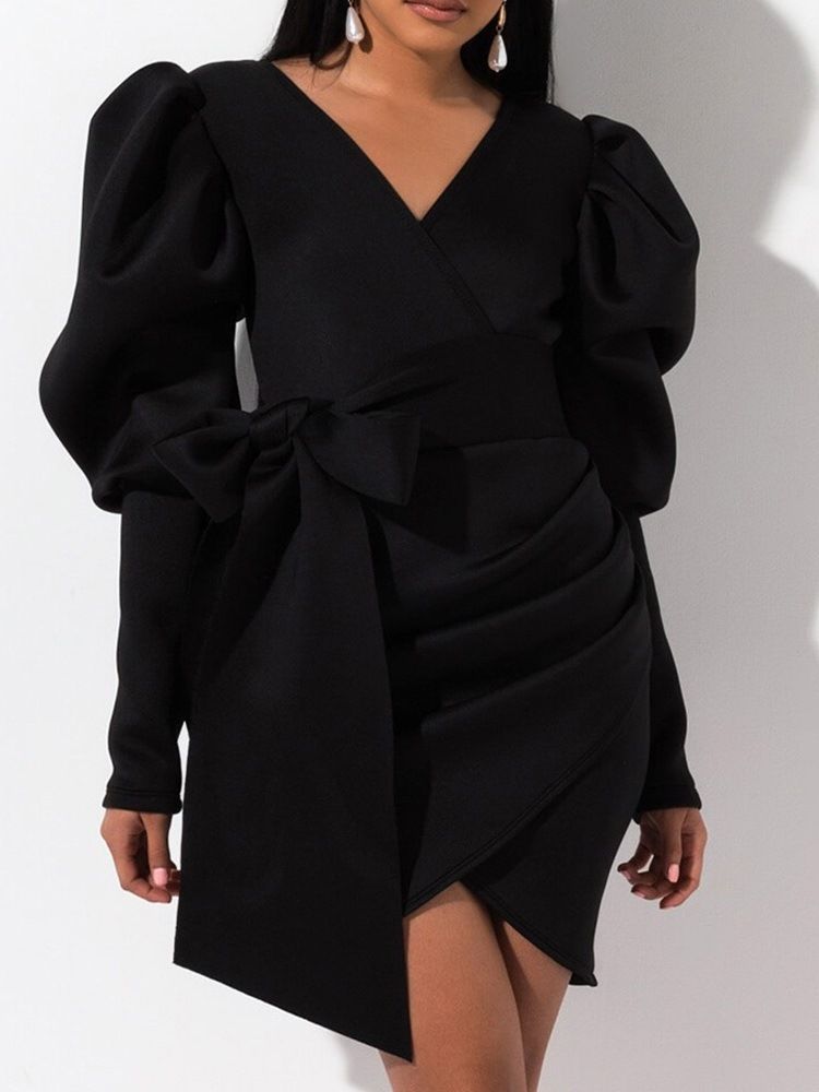 Robe Pull Asymétrique À Manches Longues Et Col En V Pour Femmes