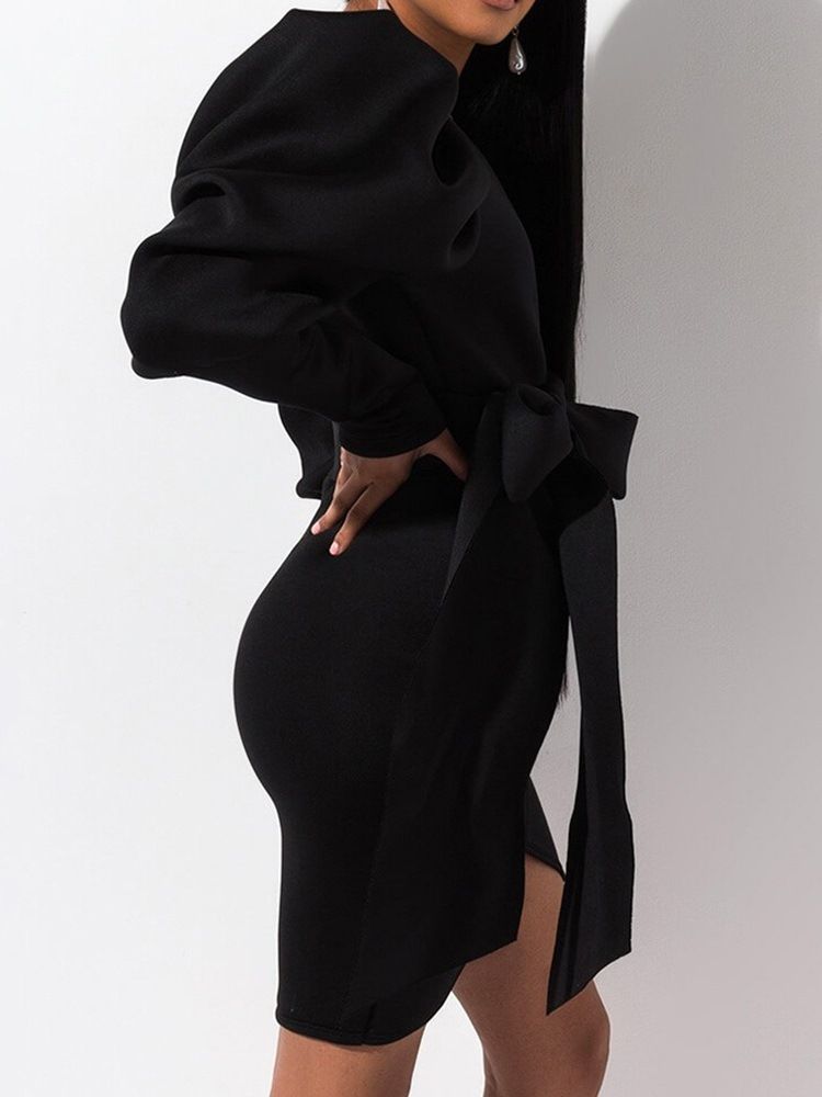 Robe Pull Asymétrique À Manches Longues Et Col En V Pour Femmes