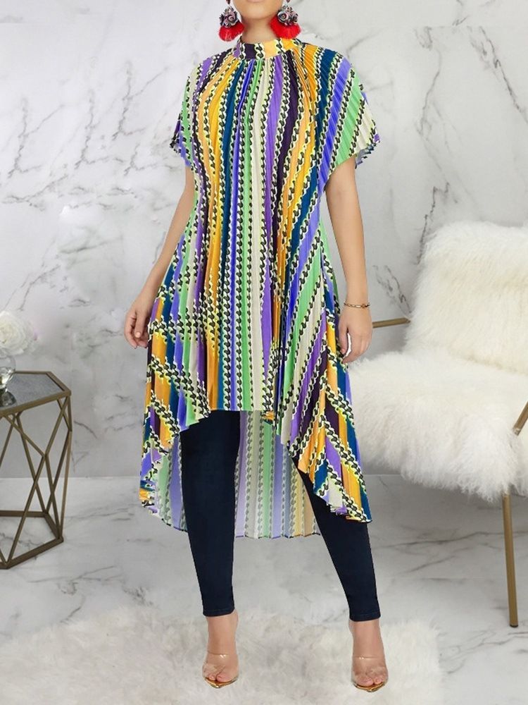 Robe Régulière À Col Montant Asymétrique À Manches Courtes Pour Femmes