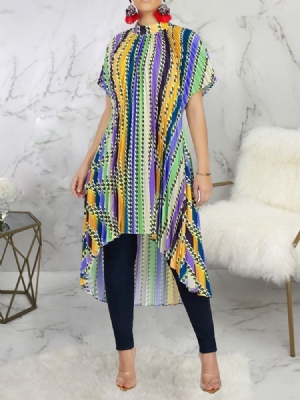 Robe Régulière À Col Montant Asymétrique À Manches Courtes Pour Femmes