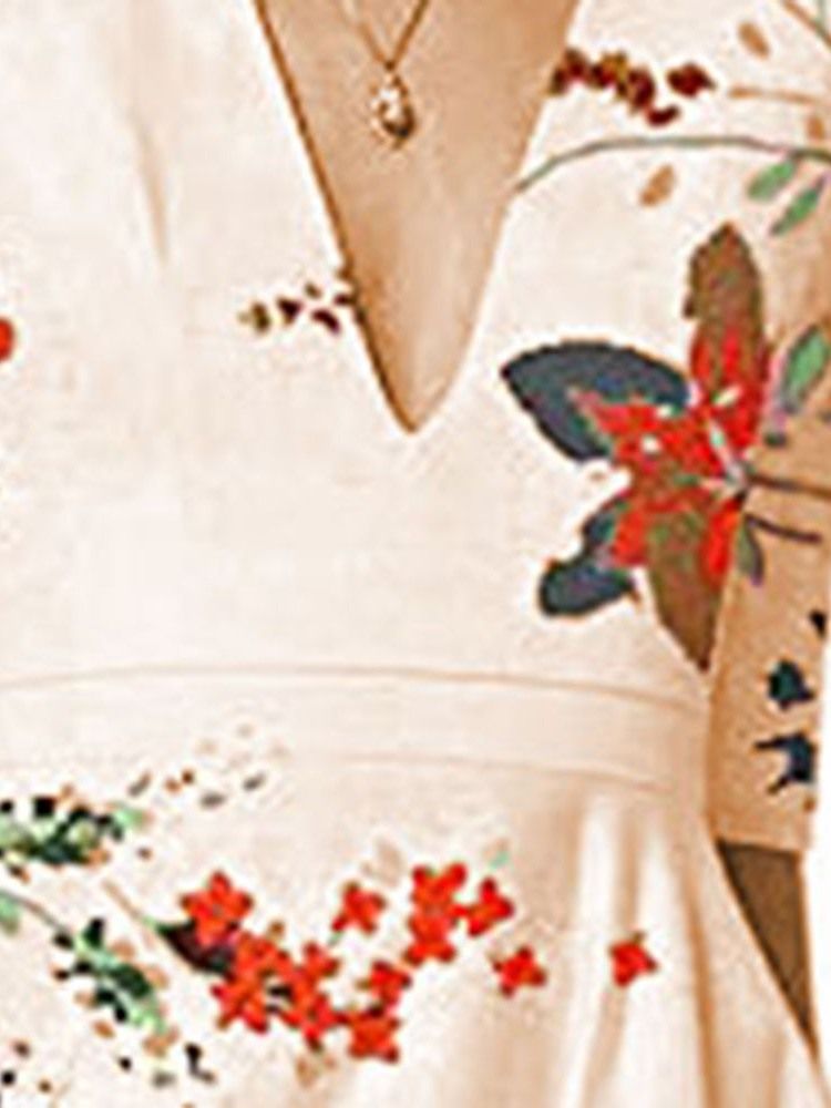 Robe Régulière À Fleurs Mi-mollet À Manches Longues Et À Expansion Pour Femmes