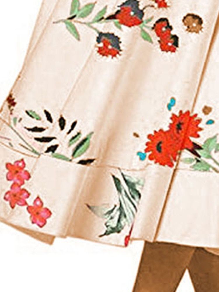 Robe Régulière À Fleurs Mi-mollet À Manches Longues Et À Expansion Pour Femmes