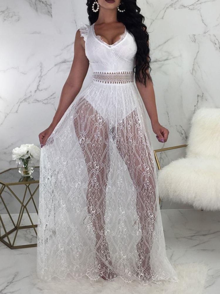 Robe Transparente À Col En V Et À Manches Courtes Pour Femmes