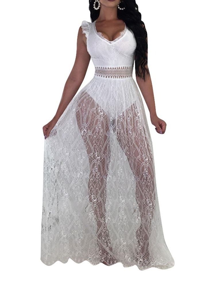 Robe Transparente À Col En V Et À Manches Courtes Pour Femmes