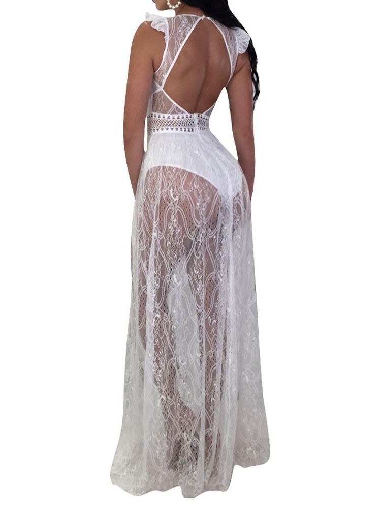 Robe Transparente À Col En V Et À Manches Courtes Pour Femmes