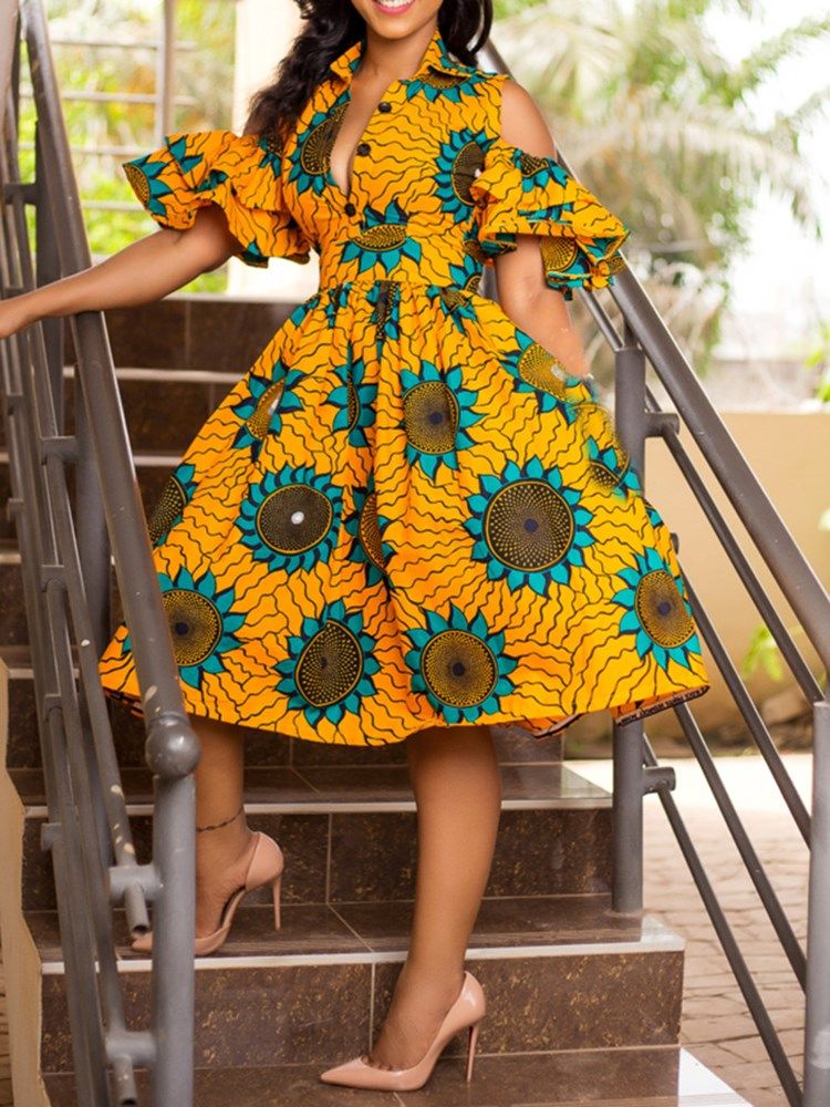 Robe Trapèze À Imprimé Floral À La Mode Africaine Pour Femmes