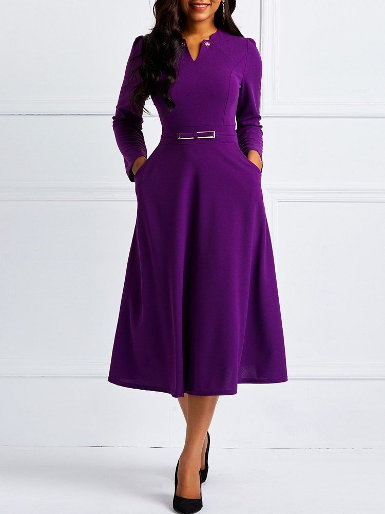 Robe Unie À Manches Longues Et À Manches Longues Pour Femmes