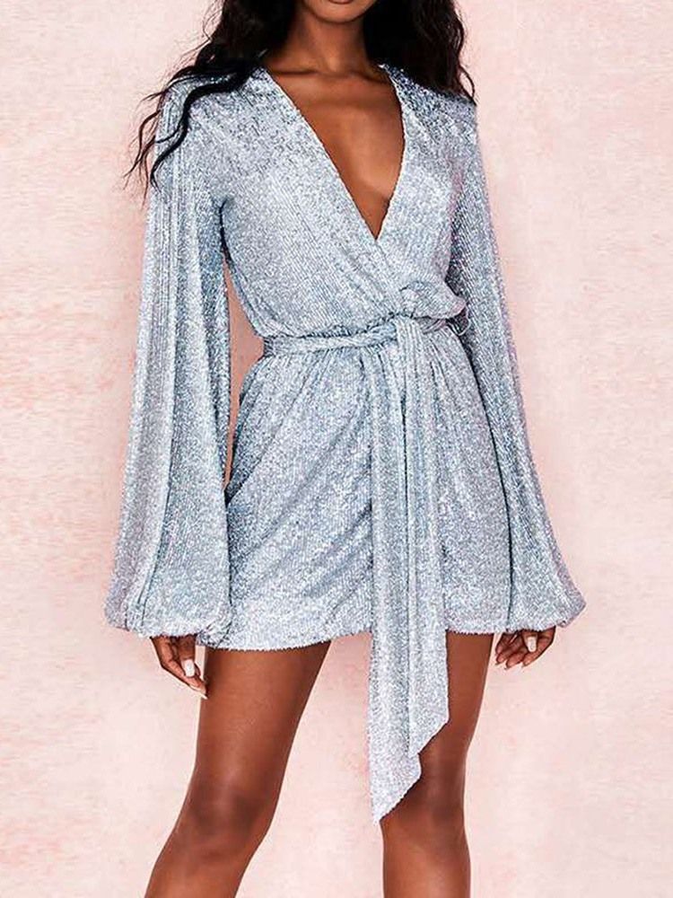 Robe Unie À Taille Moyenne Et À Col En V Et Imprimé Au-dessus Du Genou Pour Femmes