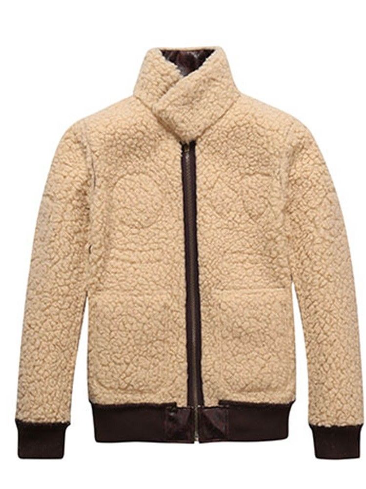 Faux Shearling Épaissir Chaud Petite Taille Manteau En Pu Pour Hommes