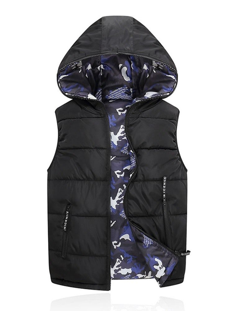 Gilet D'hiver Coréen À Capuche À Fermeture Éclair Camouflage Pour Hommes