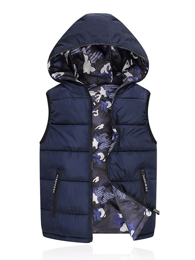 Gilet D'hiver Coréen À Capuche À Fermeture Éclair Camouflage Pour Hommes